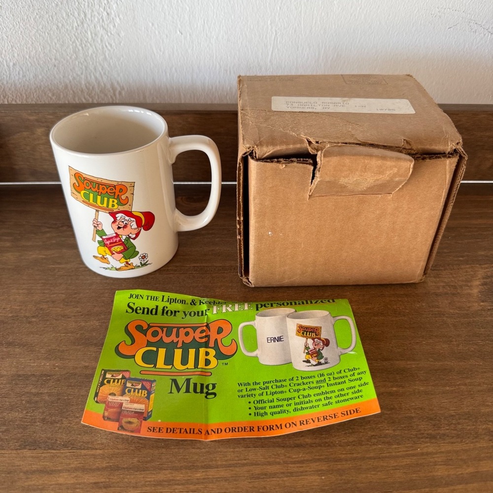 Vintage‎ 1988 Souper Club Mug w Original Box & Order Form Lipton Keebler Viletta